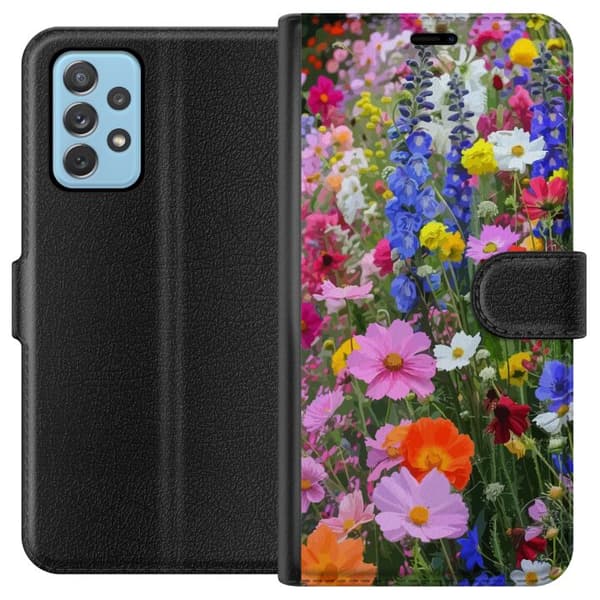 Samsung Galaxy A52 5G Plånboksfodral Blommigt mobilskal med somrig äng och naturmotiv