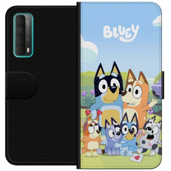 Huawei P smart 2021 Plånboksfodral Bluey mobilskal med hela familjen i färgglad design