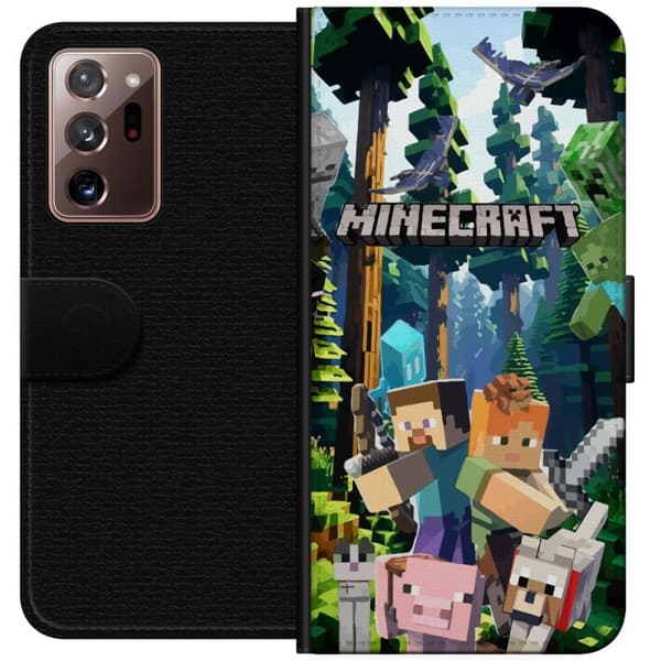 Samsung Galaxy Note20 Ultra Lommeboketui Minecraft mobildeksel med skog og figurer i pikselstil