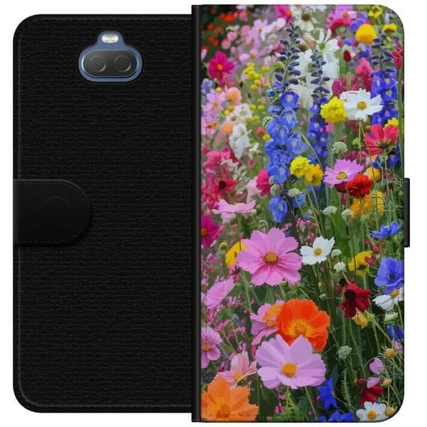 Sony Xperia 10 Tegnebogsetui Blomstret mobilcover med sommerlig eng og naturmotiv