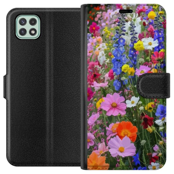 Samsung Galaxy A22 5G Lommeboketui Blomstrete mobildeksel med sommerlig eng og naturmotiv
