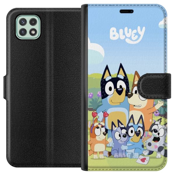 Samsung Galaxy A22 5G Plånboksfodral Bluey mobilskal med hela familjen i färgglad design