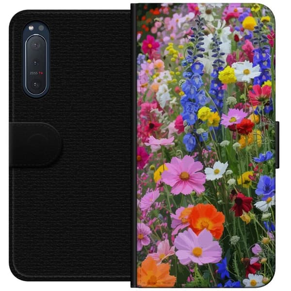 Sony Xperia 5 II Lommeboketui Blomstrete mobildeksel med sommerlig eng og naturmotiv