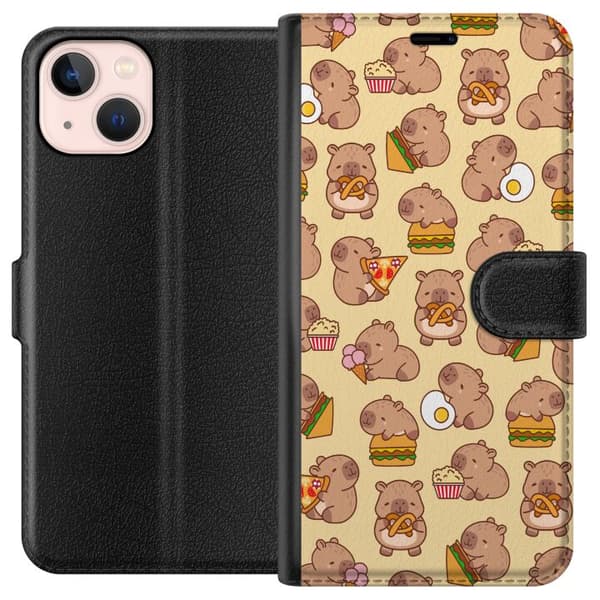 Apple iPhone 13 Plånboksfodral Kawaii capybara mobilskal med flera söta figurer