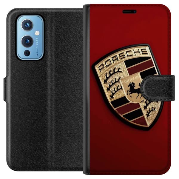 OnePlus 9 Tegnebogsetui Mobil etui med stilfuld Porce-logo i sort og hvid