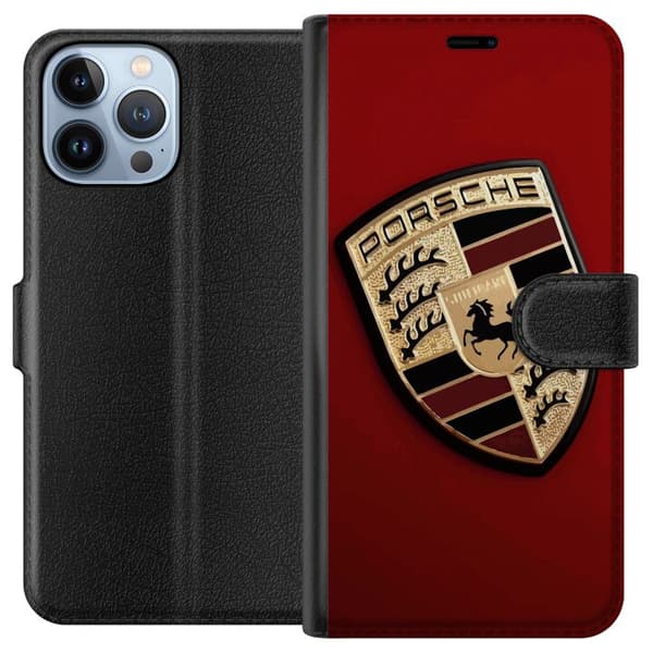 Apple iPhone 13 Pro Max Plånboksfodral Mobilskal med stilren Porce logotyp i svartvitt