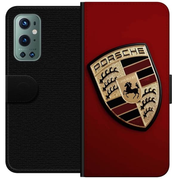 OnePlus 9 Pro Lompakkokotelo Kännykkäkotelo tyylikkäällä Porce-logolla mustavalkoisena