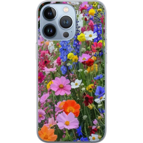 Apple iPhone 13 Pro Gennemsigtig cover Blomstret mobilcover med sommerlig eng og naturmotiv