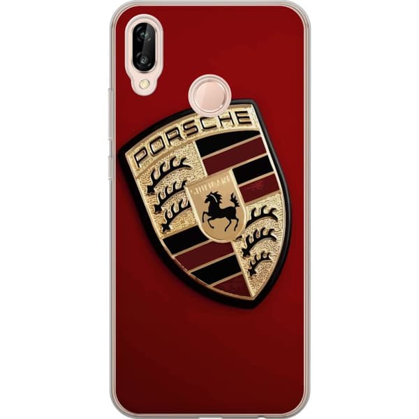 Huawei P20 lite Gennemsigtig cover Mobil etui med stilfuld Porce-logo i sort og hvid