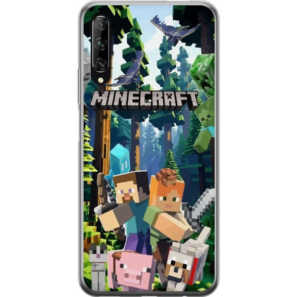 Huawei P smart Pro 2019 Genomskinligt Skal Minecraft mobilskal med skog och figurer i pixelstil