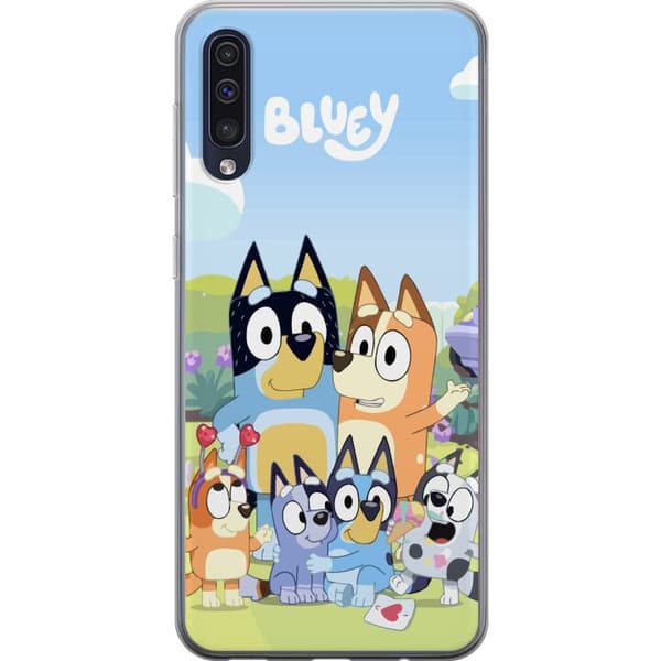 Samsung Galaxy A50 Gjennomsiktig deksel Bluey mobildeksel med hele familien i fargerikt design