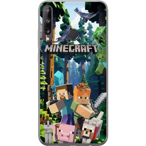 Huawei P40 lite E Gennemsigtig cover Minecraft mobiltelefon dækning med skov og pixel karakterer