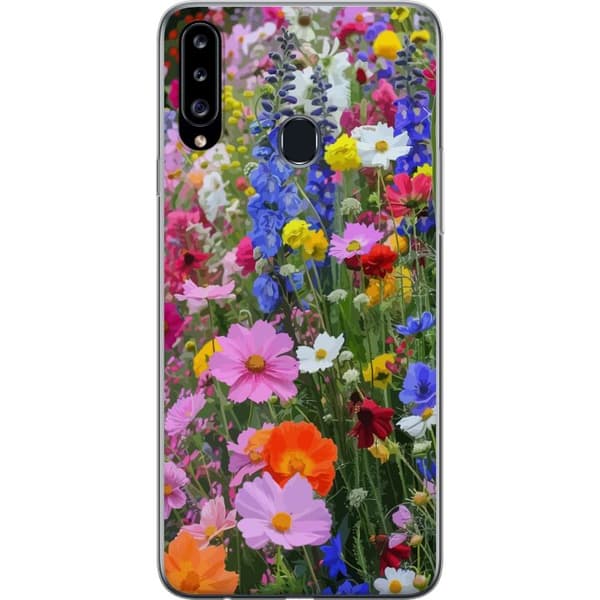 Samsung Galaxy A20s Genomskinligt Skal Blommigt mobilskal med somrig äng och naturmotiv