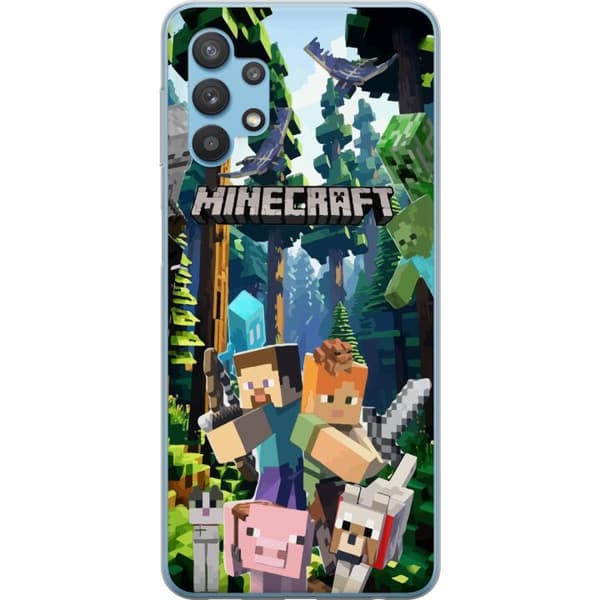 Samsung Galaxy A32 5G Gennemsigtig cover Minecraft mobiltelefon dækning med skov og pixel karakterer