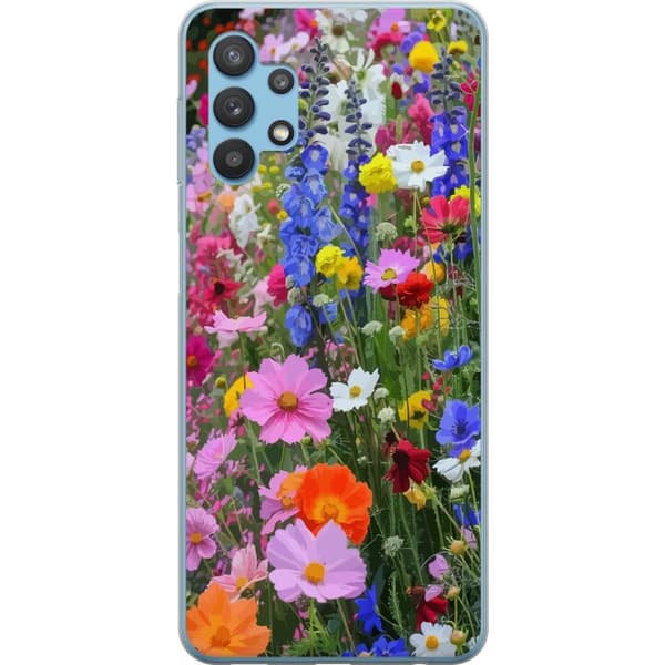Samsung Galaxy A32 5G Gjennomsiktig deksel Blomstrete mobildeksel med sommerlig eng og naturmotiv