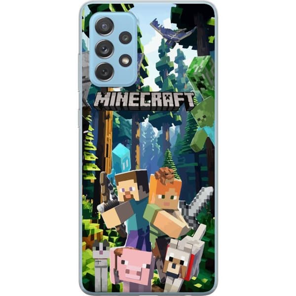 Samsung Galaxy A52 5G Gennemsigtig cover Minecraft mobiltelefon dækning med skov og pixel karakterer