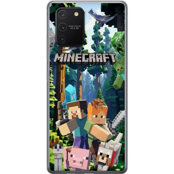 Samsung Galaxy S10 Lite Läpinäkyvä kuori Minecraft-matkapuhelinkotelo metsällä ja pikselityylisillä hahmoilla