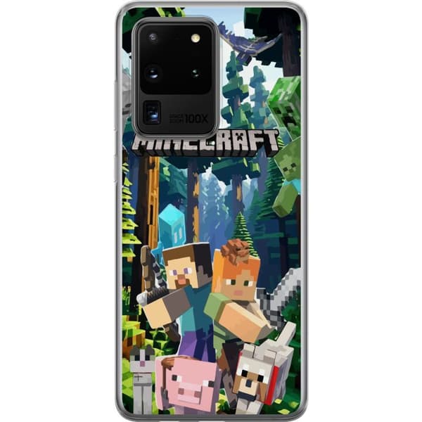Samsung Galaxy S20 Ultra Gjennomsiktig deksel Minecraft mobildeksel med skog og figurer i pikselstil