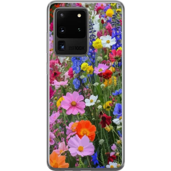 Samsung Galaxy S20 Ultra Gjennomsiktig deksel Blomstrete mobildeksel med sommerlig eng og naturmotiv