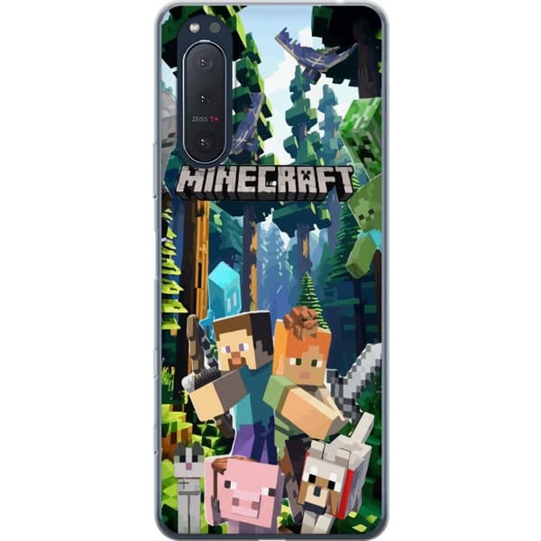 Sony Xperia 5 II Gjennomsiktig deksel Minecraft mobildeksel med skog og figurer i pikselstil
