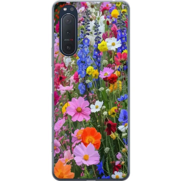Sony Xperia 5 II Gjennomsiktig deksel Blomstrete mobildeksel med sommerlig eng og naturmotiv