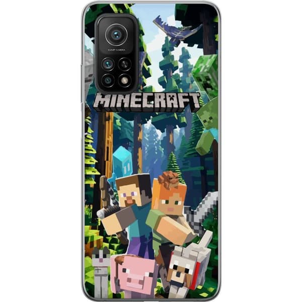 Xiaomi Mi 10T 5G Genomskinligt Skal Minecraft mobilskal med skog och figurer i pixelstil