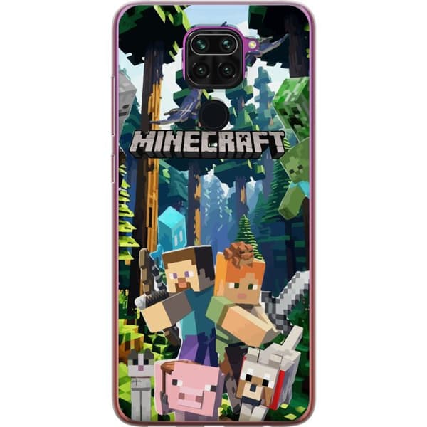 Xiaomi Redmi Note 9 Genomskinligt Skal Minecraft mobilskal med skog och figurer i pixelstil