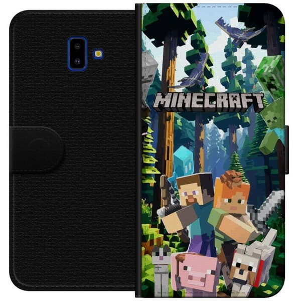 Samsung Galaxy J6+ Tegnebogsetui Minecraft mobiltelefon dækning med skov og pixel karakterer