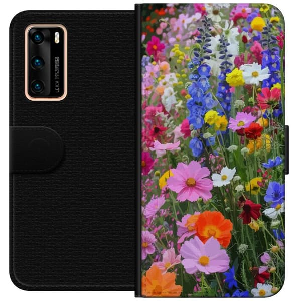 Huawei P40 Lommeboketui Blomstrete mobildeksel med sommerlig eng og naturmotiv