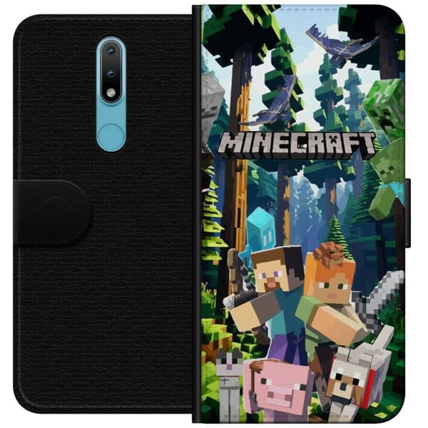 Nokia 2.4 Plånboksfodral Minecraft mobilskal med skog och figurer i pixelstil
