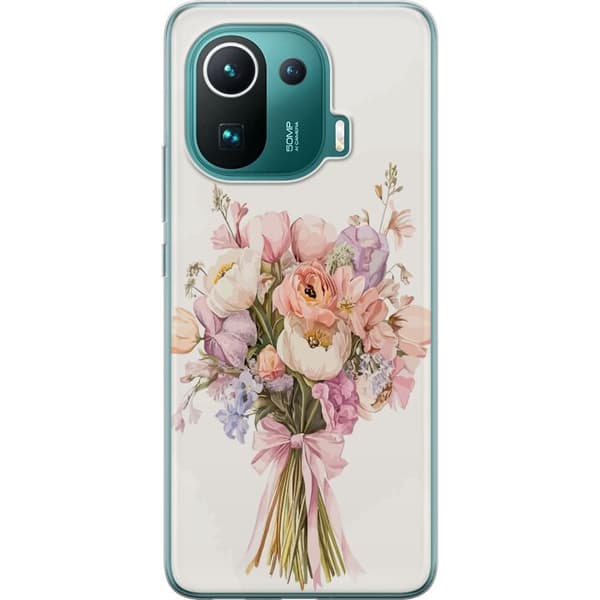 Xiaomi Mi 11 Pro Genomskinligt Skal Mobilskal med färgglad blombukett i romantisk stil