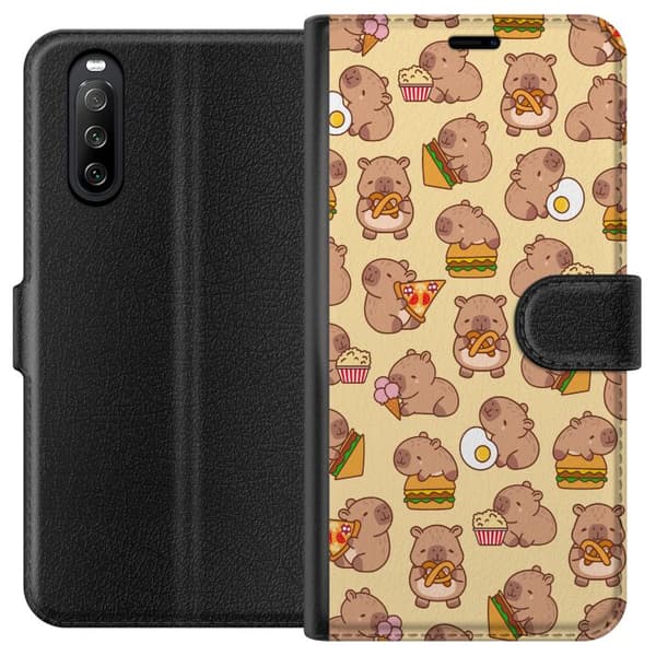 Sony Xperia 10 III Plånboksfodral Kawaii capybara mobilskal med flera söta figurer