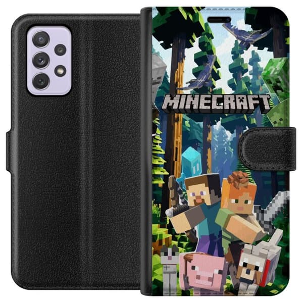 Samsung Galaxy A52s 5G Lommeboketui Minecraft mobildeksel med skog og figurer i pikselstil