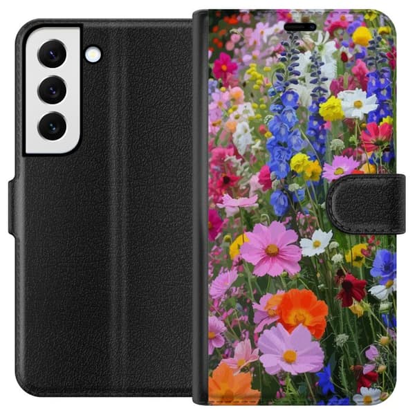 Samsung Galaxy S22 5G Tegnebogsetui Blomstret mobilcover med sommerlig eng og naturmotiv