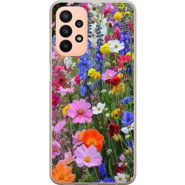 Samsung Galaxy A23 Läpinäkyvä kuori Kukkakuvioinen mobiilikuori kesäisellä niityllä ja luontomaisemalla