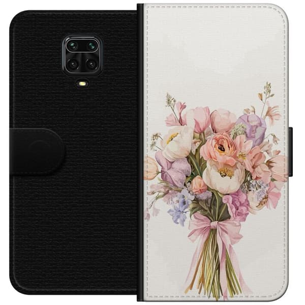 Xiaomi Redmi Note 9 Pro Plånboksfodral Mobilskal med färgglad blombukett i romantisk stil