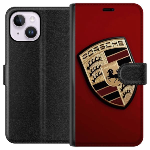 Apple iPhone 14 Plus Lommeboketui Mobilt deksel med stilig Porce-logo i svart og hvitt