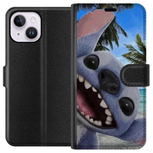 Apple iPhone 14 Plus Lommeboketui Stitch mobildeksel med palmer i søtt vennskapsdesign.