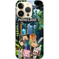 Miniatyrbild 1 av 3: Apple iPhone 14 Pro Genomskinligt Skal Minecraft mobilskal med skog och figurer i pixelstil