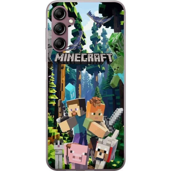 Samsung Galaxy A14 5G Gennemsigtig cover Minecraft mobiltelefon dækning med skov og pixel karakterer