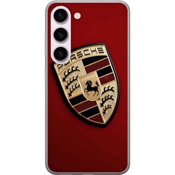 Samsung Galaxy S23 Gennemsigtig cover Mobil etui med stilfuld Porce-logo i sort og hvid