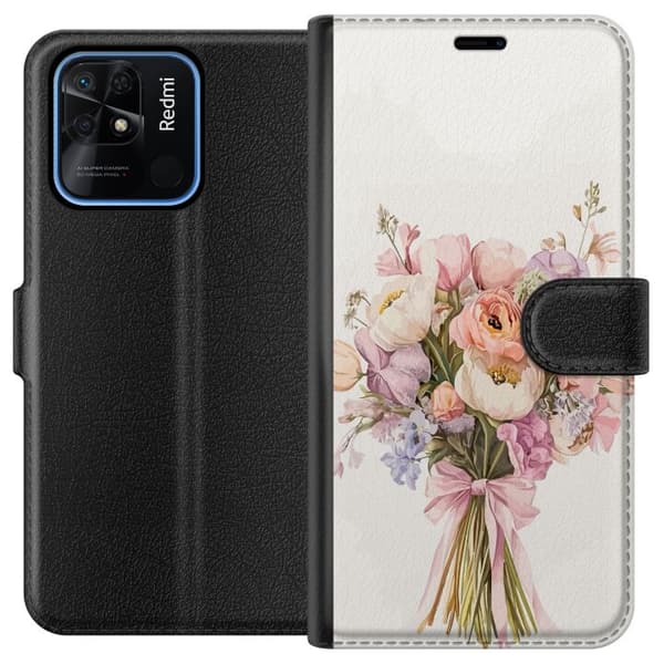 Xiaomi Redmi 10C Plånboksfodral Mobilskal med färgglad blombukett i romantisk stil
