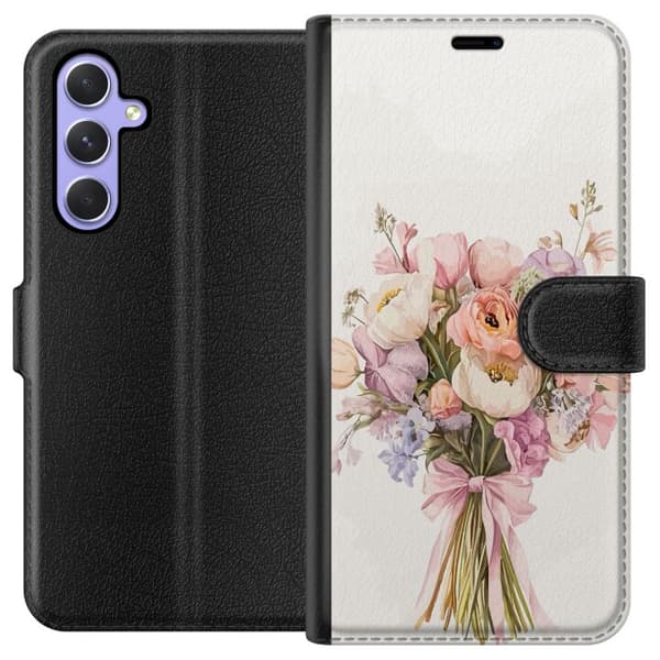 Samsung Galaxy A54 Plånboksfodral Mobilskal med färgglad blombukett i romantisk stil