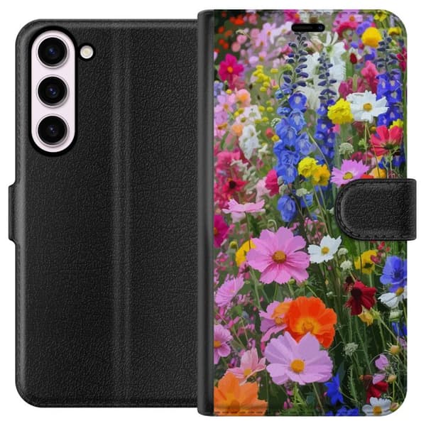 Samsung Galaxy S23+ Tegnebogsetui Blomstret mobilcover med sommerlig eng og naturmotiv