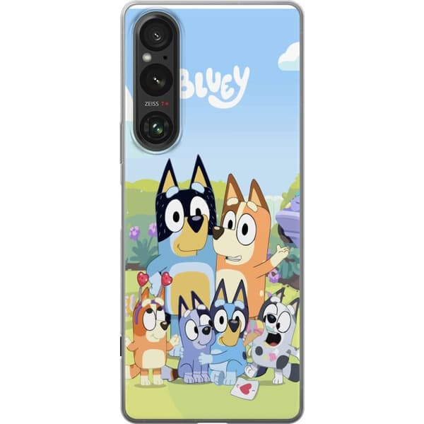 Sony Xperia 1 V Gjennomsiktig deksel Bluey mobildeksel med hele familien i fargerikt design