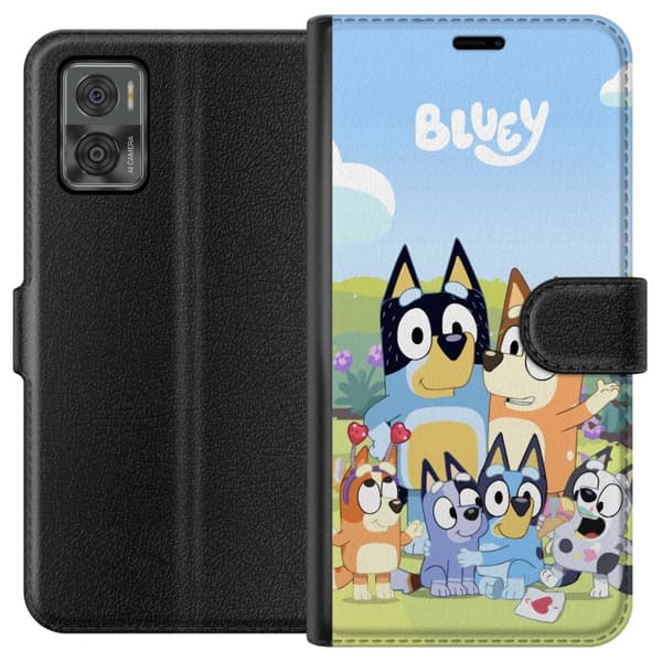 Motorola Moto E22i Plånboksfodral Bluey mobilskal med hela familjen i färgglad design