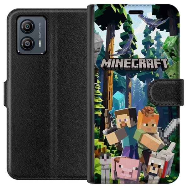 Motorola Moto G53 Tegnebogsetui Minecraft mobiltelefon dækning med skov og pixel karakterer
