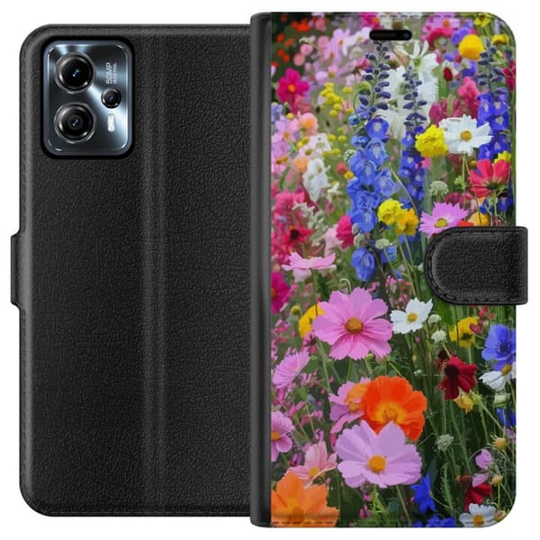 Motorola Moto G13 Tegnebogsetui Blomstret mobilcover med sommerlig eng og naturmotiv