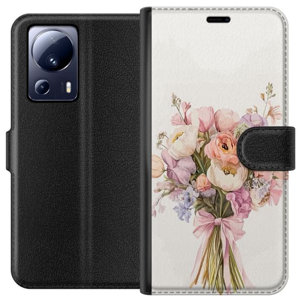 Xiaomi 13 Lite Tegnebogsetui Mobilcover med farverig blomsterbuket i romantisk stil