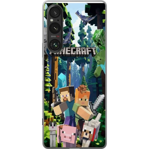 Sony Xperia 1 VI Gjennomsiktig deksel Minecraft mobildeksel med skog og figurer i pikselstil